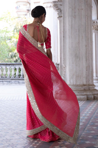 Raspberry pink benarasi saree set