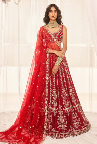 Cherry red bridal lehenga set