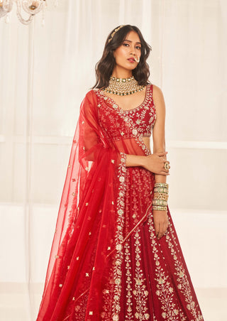 Cherry red bridal lehenga set