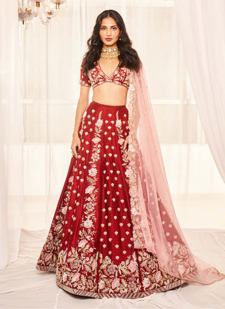 Blood red bridal lehenga set