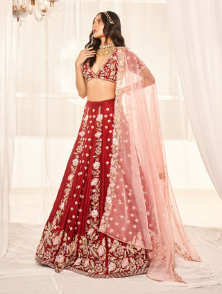 Blood red bridal lehenga set