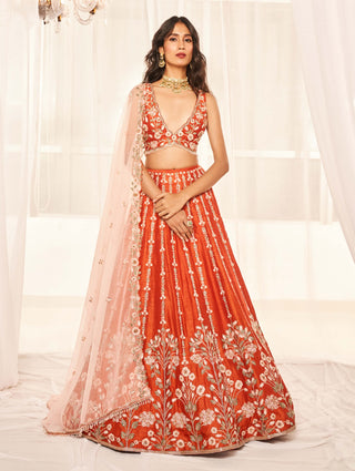 Burnt orange bridal lehenga set