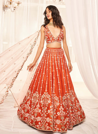 Burnt orange bridal lehenga set