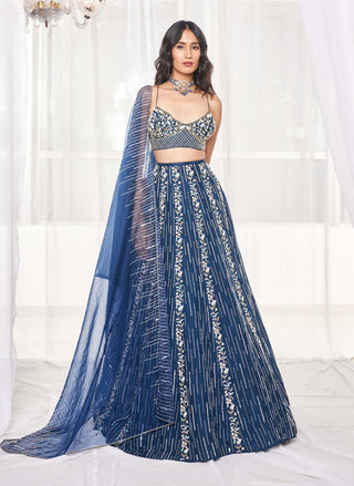 Teal blue embroidered lehenga set