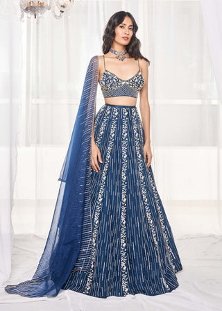 Teal blue embroidered lehenga set