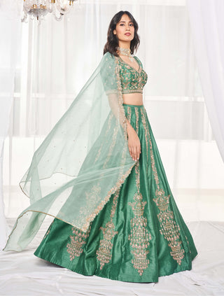 Teal green resham lehenga set