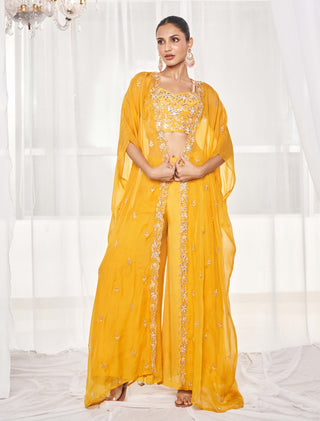 Mustard cape and flared pant set