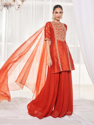 Burnt orange kurta and sharara set