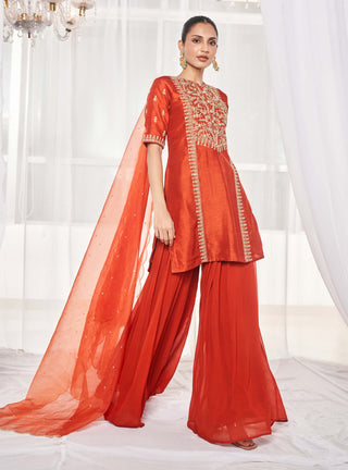 Burnt orange kurta and sharara set