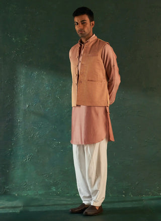 Rose pink pathani kurta and nehru jacket