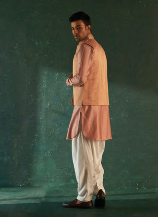 Rose pink pathani kurta and nehru jacket