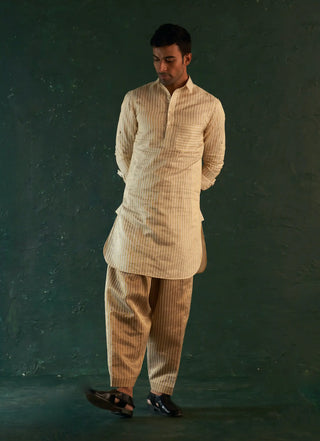 White tissue stripe pathani kurta with salwar