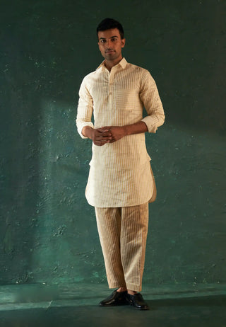 White stripe pathani kurta and nehru jacket set