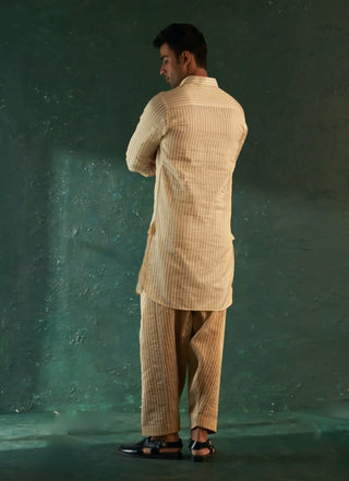 White stripe pathani kurta and nehru jacket set