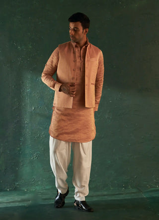 Rose pink stripe pathani kurta and nehru jacket set