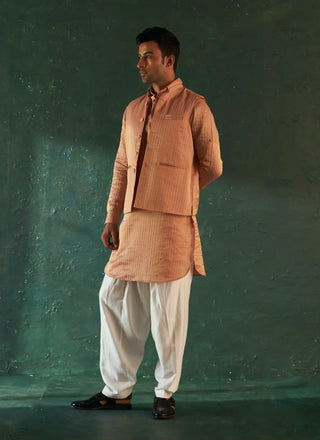 Rose pink stripe pathani kurta and nehru jacket set