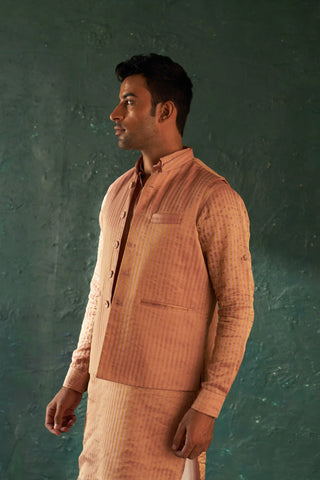 Rose pink stripe pathani kurta and nehru jacket set