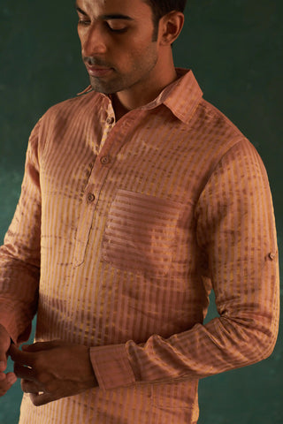 Rose pink stripe pathani kurta and nehru jacket set