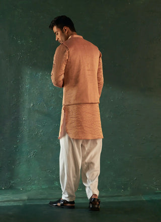 Rose pink stripe pathani kurta and nehru jacket set