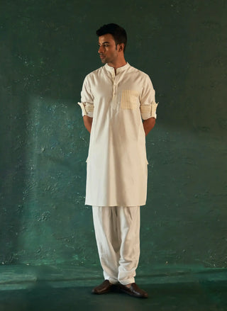 White straight kurta and nehru jacket set