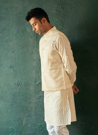 Ivory chevron embroidered kurta and pant