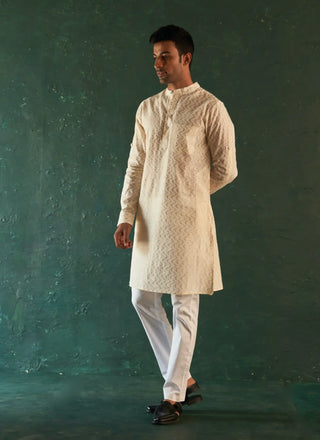 Ivory chevron embroidered kurta and pant