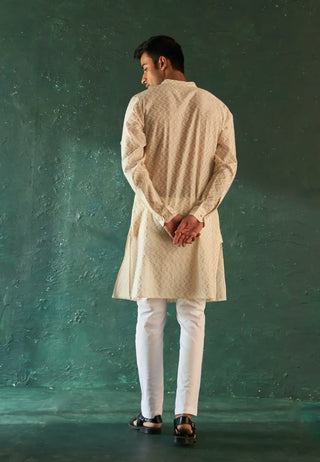 Ivory chevron embroidered kurta and pant