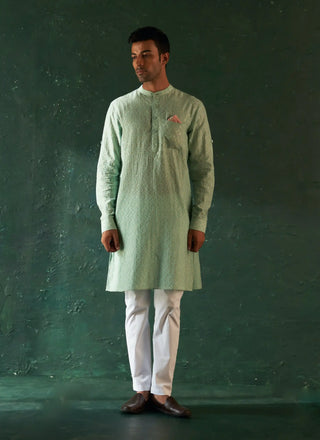 Aqua green chevron embroidered kurta and pant