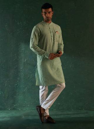 Aqua green chevron embroidered kurta and pant