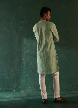 Aqua green chevron embroidered kurta and pant