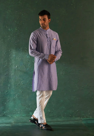 Lavender chevron embroidered kurta and pant