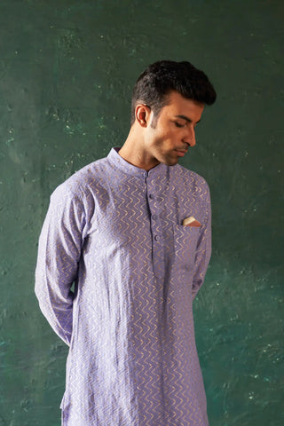 Lavender chevron straight kurta and nehru jacket set