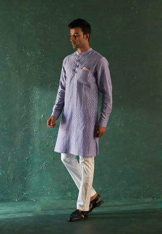 Lavender chevron embroidered kurta and pant