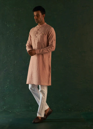 Old rose chevron embroidered kurta and pant