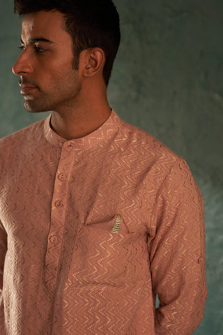 Old rose chevron embroidered kurta and pant