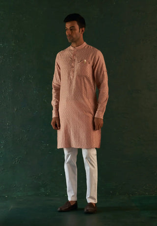 Old rose chevron embroidered kurta and pant