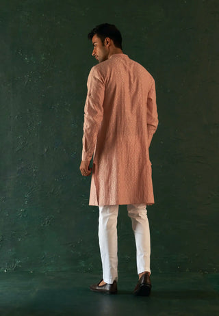 Old rose chevron embroidered kurta and pant