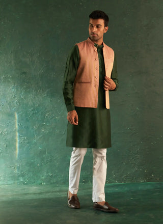 Deep green kurta and pink nehru jacket set