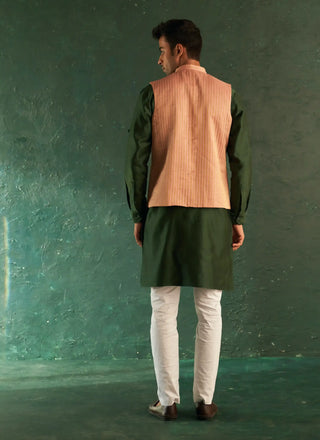 Deep green kurta and pink nehru jacket set