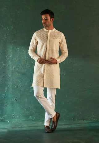 White chevron front placket kurta and pant