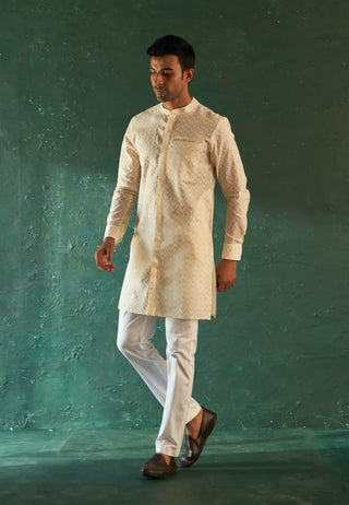 White chevron front placket kurta and pant