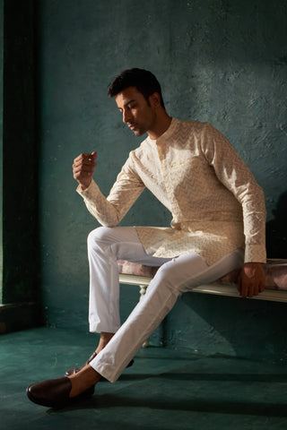 White chevron front placket kurta and pant