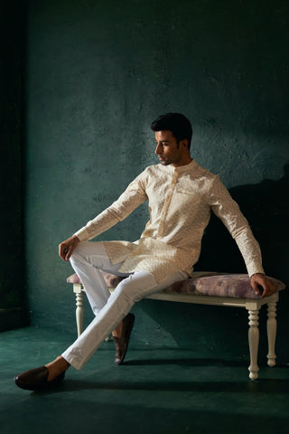 White chevron front placket kurta and pant