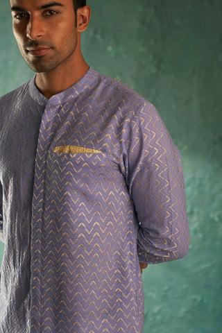 Lavender chevron front placket kurta and pant