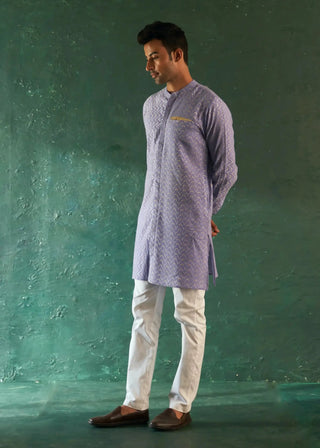 Lavender chevron front placket kurta and pant