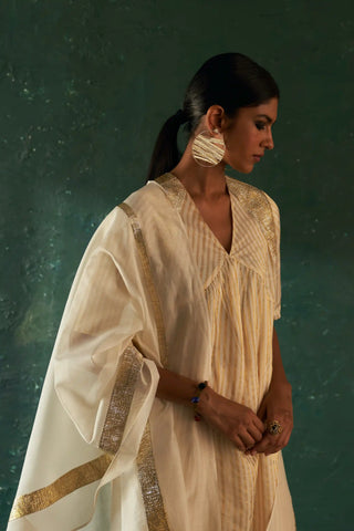 Midas ivory tissue stripe kurta set