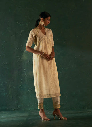 Midas ivory tissue stripe kurta set