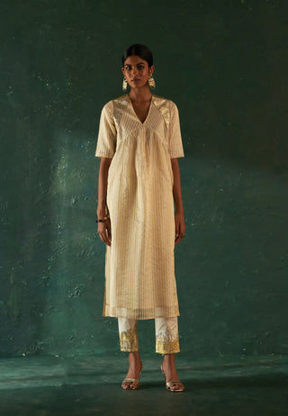 Midas ivory tissue stripe kurta set