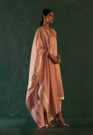 Midas old rose tissue stripes kurta set