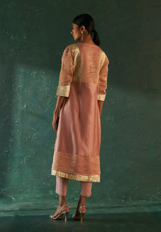 Midas old rose tissue stripes kurta set